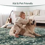 Lessymo 6x9 Area Rugs for Living Room, Machine Washable Non Slip Rug, Soft Low Pile Carpet for Bedroom Dining Home Office, Vintage Dark Green Distressed Floral Floor Mat