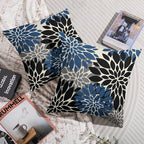 Black Blue Pillow Covers 24X24 Inch Set of 2, Spring Summer Floral Dahlia Flower Cream Decorative Throw Pillow Covers Outdoor Modern Farmhouse Cushion Case for Home Couch Sofa Bed Decor