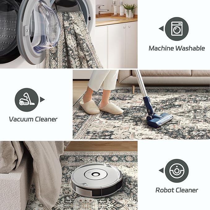 Washable Runner Rug 2.6x8 Runners for Hallways, Ultra-Thin Carpet Runners for Entryway Anti Slip Backing Runner Rugs for Kitchen Laundry Room Indoor Hallway (Black/Beige)