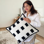 Tufted Decorative Boho Black and White Throw Pillow Cover, 18x18 inches, Soft and Luxurious Chenille Fabric, Elegant Design, Cushion Covers for Couch, Bedroom, Living Room, Home Decor
