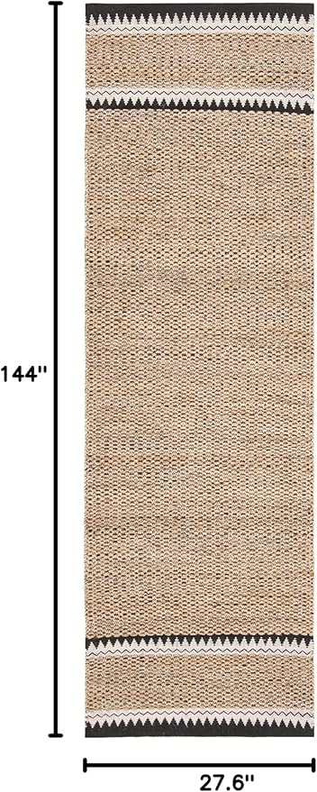 SAFAVIEH Natural Fiber Collection Runner Rug - 2'3" x 12', Natural & Black, Handmade Farmhouse Boho Coastal Rustic Jute, Ideal for High Traffic Areas in Living Room, Bedroom (NF874B)