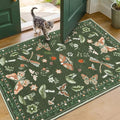 Mushroom Whimsical Cottage Core Small Rug 2x3 Washable Door Mat Indoor Rugs for Entryway Non-Slip Soft Insect Bug Butterfly Funky Decor for Bedroom Kitchen Olive Green