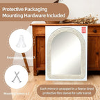 30" x 40" Arched Wall Mirror, Handwoven Natural Corn Husk Fiber with Light Whitewashed Finish, Warm Boho Coastal Style for Entryway, Bedroom, Living Room, Vertical Hanging