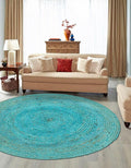 Unique Loom Braided Jute Collection Area Rug - Dhaka (3' 3" Round, Turquoise)