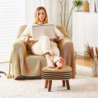 Cpintltr Round Ottoman Natural Seagrass Footstool Hand Weave Water Hyacinth Poufs Eco Friendly Sofa Foot Stool Soft Step Stool Padded Foot Rest with Pine Legs for Living Room (Black and Solid)