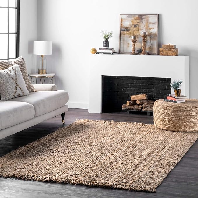 Nuloom Daniela Natural, 9'6" x 13'6", Handmade, Jute, Tassel, Soft and Textured, High Traffic, Stain Resistant, Easy Clean, Durable Area Rug for Bedroom, Living Room, Dining Space, Foyer, Entryway