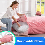 Hobestluk 3 in 1 Bean Bag Chair Giant Bean Bag Chairs for Adults with Chevron Plush Fur Cover Convertible Bean Bag Floor Cushion with Machine Washable Cover for Living Room (Plush Pink)