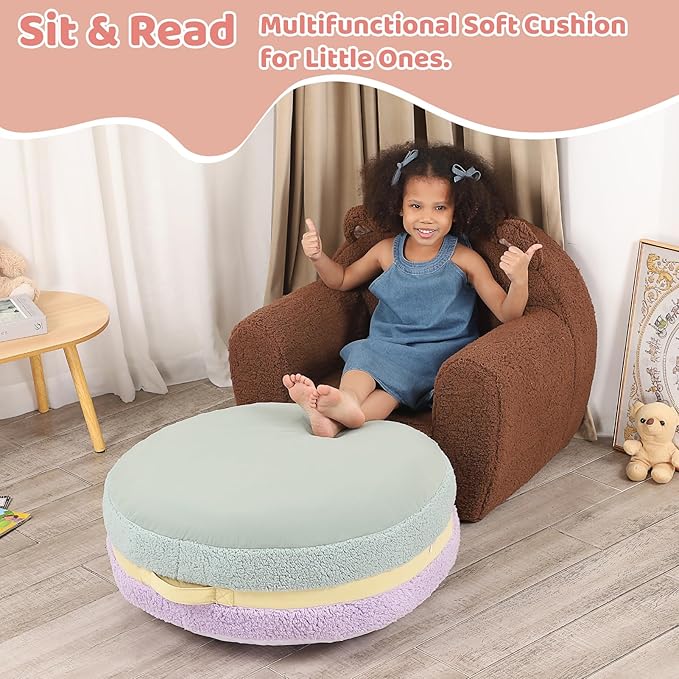 Macaron Bean Bag Chair for Kids and Teens, Comfy Sherpa Pouf Ottoman for Kids and Adult, 27.5"×27.5"×13.5", Purple and Green