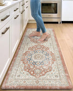 DEXI Kitchen Floor Mats Anti Fatigue, 23x59 Large Cushioned Vintage Runner Rug Waterproof, Standing Comfort Memory Foam Padded for Front Sink Laundry Office, Orange and White