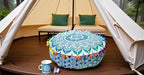 CRAFT KALA Green Ombre Large Hippie Mandala Meditation Floor Ottoman Pillow Cushion Pouf Cover Square Poufs Bohemian Circle Floor Cushion Case Outdoor Fireplace Yoga Living Room Decor Cover 18" Round
