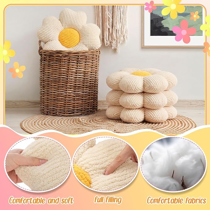 10 Pcs Cute Flower Pillow 15.75 Inch Flower Plush Throw Pillow Aesthetic Decorative Seating Cushion for Spring Back to School First Day of School Sofa Couch Decor (Monochrome,Light White)
