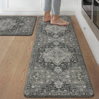 GENIMO Kitchen Mats for Floor 2PCs, Washable Anti Fatigue Mat for Cushioned, 17.3"x59"+17.3"x30", Waterproof Kitchen Rugs, Non Slip Comfort Standing Mat Rug for Home, Sink, Laundry, Dark Gray