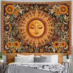 Spenlife Celestial Sun Tapestry, Boho Floral Tapestries for Bedroom, Aesthetic Wall Decor, Sunflower Tapestries (60" x 44")