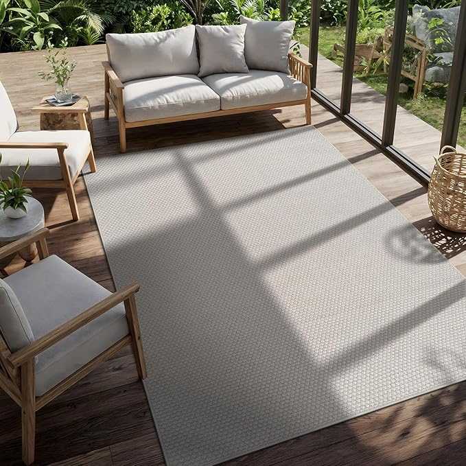 CAMILSON Easy Jute Rug 8x10, Indoor Outdoor Off-White Farmhouse Area Rugs for Living Room Patio and Kitchen Rug, Solid Woven Design, Easy-Cleaning, Non Slip Washable Outside Carpet Alfombras (8 x 10)