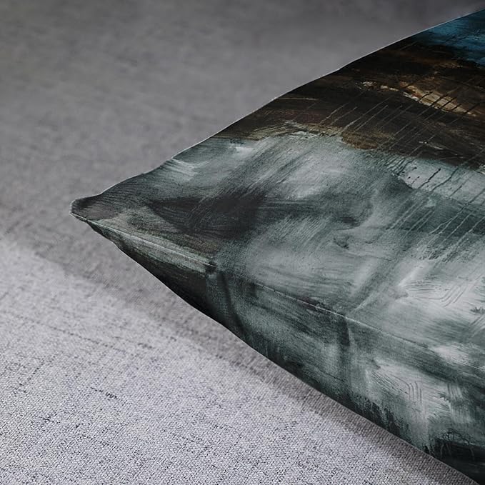 Emvency Set of 4 Throw Pillow Covers Modern Abstract Messy Teal Turquoise Black and Brown Retro Painting Decorative Pillow Cases Home Decor Standard Square 16x16 Inches Pillowcases