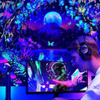 Blacklight Fantasy Forest Tapestry Moon Mountain Lake UV Reactive Tapestry Glow in the Dark Mushroom Tapestries Wall Hanging Galaxy Space Blacklight Tapestries for Bedroom Living Room Decor 51”x59”