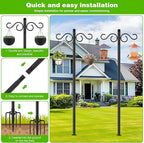Double Shepherds Hooks for Outdoor,3 Pack 90 Inch Bird Feeder Pole with 5 Prongs Base,Heavy Duty Shepherds Hook,Suitable for Garden in Hanging Flower Basket,Lantern,Bird Nests (3 Pack 90 inch)
