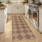 Lahome Colette Checkered Easy Jute Runner Rug, 2x6 Kitchen Mats for Floor Non Slip Washable Entryway Runner, Checkerboard Nature Indoor Outdoor Carpet for Hallway 6ft Entry