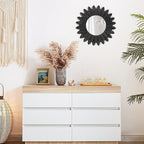 Emfogo Wall Mirror 12 inch Rustic Wood Sunburst Boho Mirror Farmhouse Wall Decor Room Decor Home Decor for Bedroom Living Room Entryway (Vintage Black)