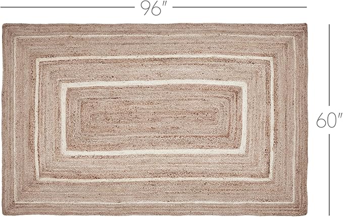 VHC Brands Jute Rug Rectangle with Pad, Natural & Crème, 60x96