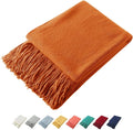Homiest Decorative Knitted Throw Blanket with Fringe, Lightweight & Soft Acrylic Knit Blanket Tassel for Couch, Sofa, Bed (Dark Orange, 50 x 60 Inch)