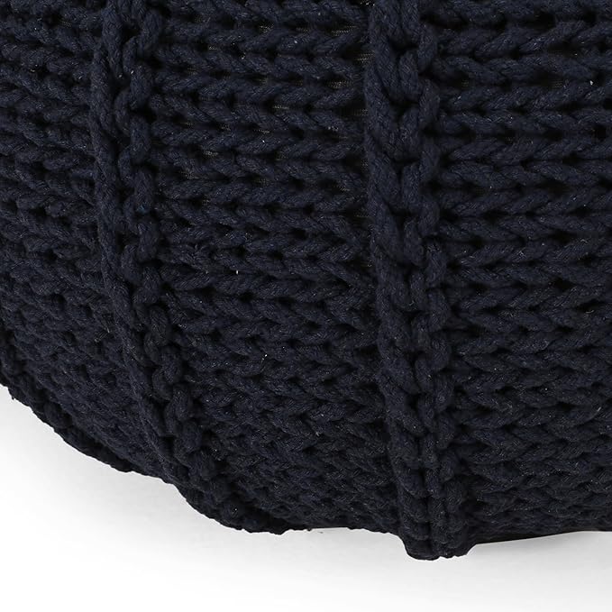 Round Pouf Ottoman, 18" Bordeaux Knitted Cotton Woven Round Pouf, Handmade Woven Bean Bag for Living Room, Floor Bag for Bedrooms, Home, Offices, Sofa Footrest (Deep Blue)