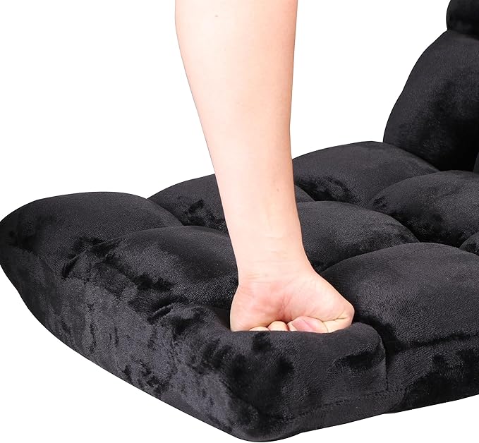 SUPER DEAL 14-Position Folding Floor Chair Gaming Sofa Cushioned Padded Reclining Bed Lounge Couch Seating for Comfy Reading, Reading, Gaming, Relaxing, Watching TV, Black
