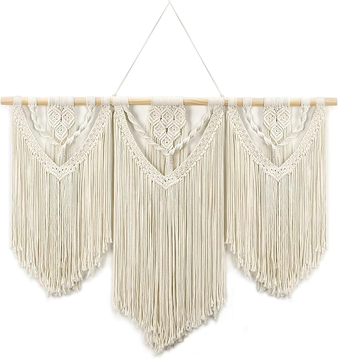 Tempospark Large Macrame Wall Hanging, 43" Wx32 L Boho Wall Hangings for Living Room Bedroom Nursery, Boho Chic Large Macrame Tapestry for Bedroom Wall Decor (Weave)