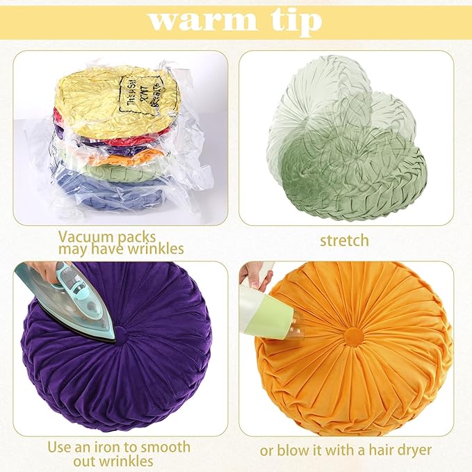 Yerliker 6 Pcs Floor Pillow Cushions 15inch Round Velvet Throw Pillows Colorful Flexible Cushions Alternative Pillows for Couch Chair Living Room Bedroom Home Office Decor(Bright Color)