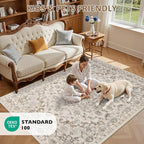 Area Rugs 10x12 Living Room Rug: Washable Rug Soft Vintage Distressed Floral Carpet Indoor Non-Slip Stain Resistant Large Carpets for Bedroom Dining Room Farmhouse Nursery Home Office Brown Beige