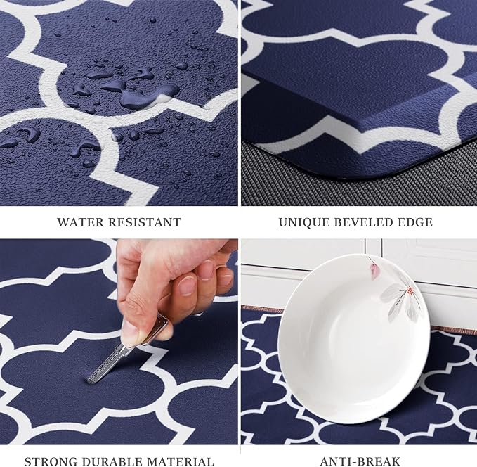 WISELIFE Anti Fatigue Floor Mat - 4/5 Inch Thick Kitchen Mat Non Slip Waterproof Heavy Duty Ergonomic Comfort Mat Durable for Home, Office, Sink, Laundry,(22" x 54", Blue)