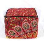 CRAFT KALA Large Hippie Mandala Meditation Floor Ottoman Pillow Cushion Pouf Cover Square Poufs Cover Bohemian Circle Floor Cushion Case Outdoor Fireplace Living Room Decor 18X18X14 inches, Red Mirchi