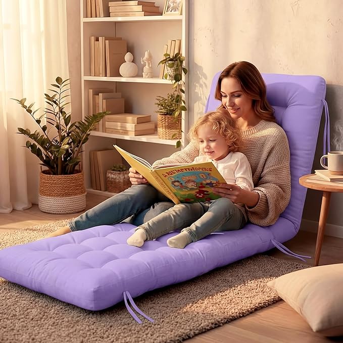 Long Floor Cushion Large Floor Cushion with Brushed Cotton 74.8 x 27.5 x 3.15 in Jumbo Lounger Pillow for Outdoor Indoor Bay Window Meditation Yoga Reading Sleeping(1 Pc,Purple)