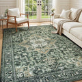 Lessymo 6x9 Area Rugs for Living Room, Green Washable Rug for Dining Room Bedroom Kitchen, Soft Vintage Carpet Non Slip Low Pile Boho Rug Stain Resistant for Nursery Home Office Indoor, Green/Yellow