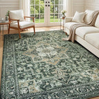 Lessymo 6x9 Area Rugs for Living Room, Green Washable Rug for Dining Room Bedroom Kitchen, Soft Vintage Carpet Non Slip Low Pile Boho Rug Stain Resistant for Nursery Home Office Indoor, Green/Yellow