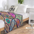 Boho Floral Throw Blanket Bohemian Colorful Mandala Flowers Print Theme Blanket for Sofa Bed Couch Chair Or Dorm 50"x60"