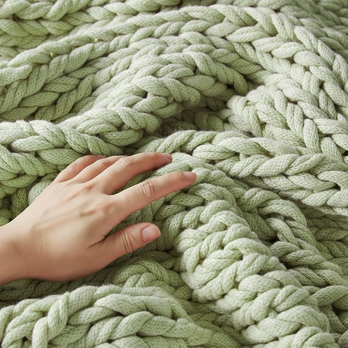 Madison Park Boho Throw Blanket, Soft Blanket Handmade Gift Home Decor, Lightweight & Breathable All Seasons Spring Chunky Knit Blanket, Knitted Throw for Couch, Bed Blanket, 50"x60"Sage Green