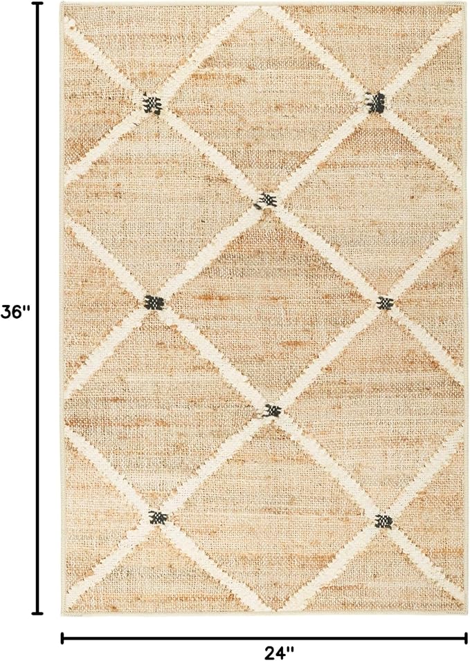 Dash and Albert Kali, Natural, 2' x 3', Diamond, Soft and Cozy, High Traffic, Lightweight, Anti-Slip, Durable, Machine Washable Area Rug for Bedroom, Living Room, Dining, Den, Foyer, Entryway