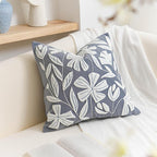 BlissBlush 20x20 Throw Pillow Cover, Grayish Blue Square Decorative Cushion Cover for Couch Sofa, Floral Tufted Embroidered Velvet Farmhouse Accent Pillowcase (Cover Only)