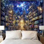 Accnicc Fantasy Bookshelf Tapestry Space Library Tapestries Wall Hanging Gothic Galaxy Castle Magic Book Extra Large Tapestry for Bedroom Living Room Dorm Classroom 90 x 68 inch