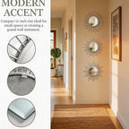 Boho Sunburst Wall Mirror Set of 3, 12 Inch Round Antique & Modern Metal Wall Art, Hanging Over The Door Mirrors for Wall Decor in Living Room, Bedroom, Bathroom, Entryway（Sliver）