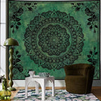 Apdidl Boho Mandala Green Tapestry for Bedroom Aesthetic, Hippie Indian Vintage Floral Decor Wall Hanging, Bohemian Ceiling Flower Plants Art Backdrop Wall Tapestries for Dorm Living Room 60" X 79"