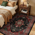 Area Rugs 3'x5' Washable Non-Slip, Floral Vintage Distress Print Pattern Medallion Carpet for Living Room Bedroom Dining Room, Red Black