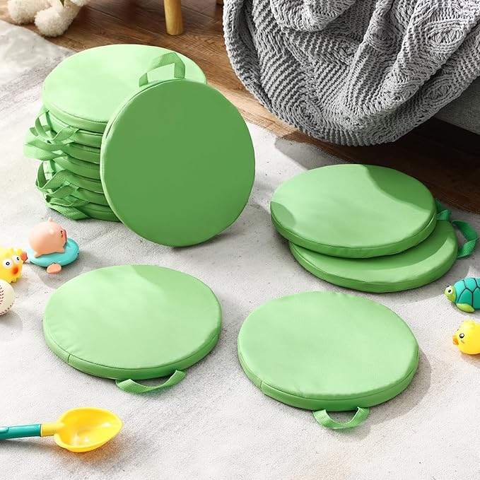 Suzile 12 Pcs 12'' Floor Cushions for Classroom Flexible Floor Seating with Handles Classroom Carpet Cushions for Kids Toddlers Daycare Preschool Furniture(Green,Round)