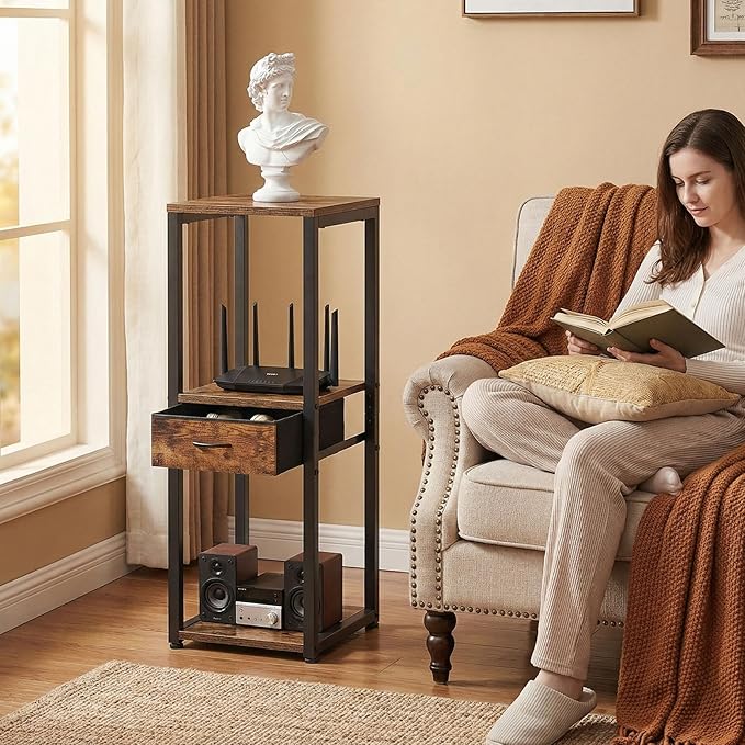 3 Tier Tall Plant Stand with Fabric Drawer , 32.5" Corner Plant Stands for Indoor Plants Multiple, Small Side Table for Indoor Plants