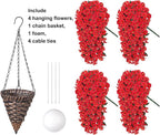 HyeFlora Artificial Fake Red Hanging Flowers Plants Baskets for Outdoor Winter Christmas, Faux Silk UV Resistant Look Real Morning Glory Vines for Outside Porch Patio Balcony Garden Yard Home Decor