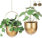 Shineloha 2 Pack Metal Hanging Planters for Indoor Outdoor, with 5.5 Pot, Gold Hanging Planters | Gold Plant Hanger, Brass Plant Hangers. NO Plant incld.