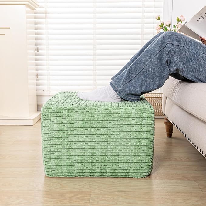 Asuprui Round Square Pouf Ottoman Foot Rest – Lightweight Modern Footstool with Plush Foam Filling, Perfect for Living Room Decor & Cozy Comfort – 20x20x14 Inch Chic Accent Piece (Sage Green)