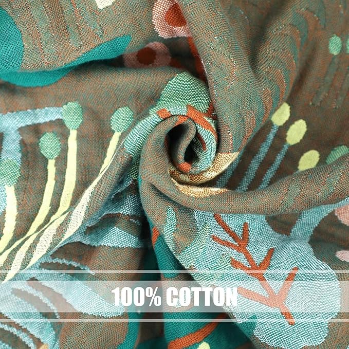 Boho Throw Blanket for Bed 100% Cotton Soft Lightweight Quilt Blanket Twin Forest Tiger Embroidery Home Decor Breathable Spring Bed Blankets,60"x80" All Season Throw for Sofa Couch Chair