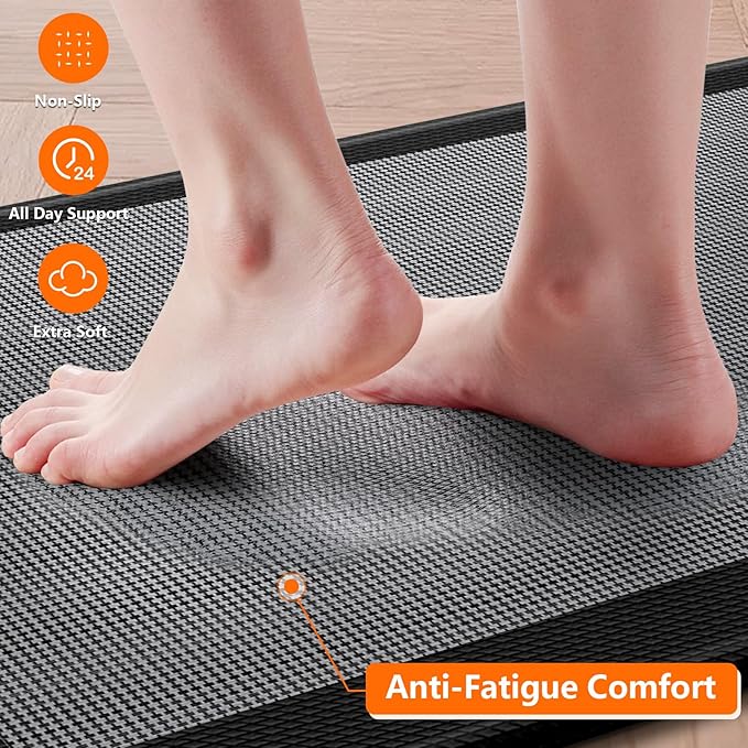 Kitchen Mats, 2PCS Kitchen Rugs for Floor, Cushioned Anti-Fatigue Mats for Kitchen Floor, Non-Slip Standing Desk Mat for Sink, Home, Laundry & Office, 17.3"x30"+17.3"x47" (Black)